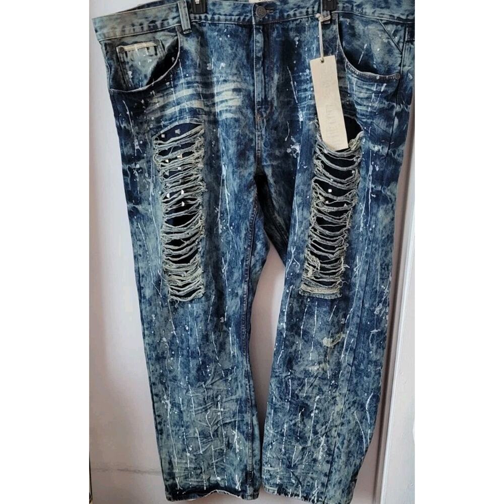 Blue Cult Denim Mens Jeans Size 50 Distressed Paint Hip Hop Shredded Studded